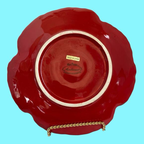 Fleur Rouge Red Poppy 8” Salad Dessert Plates Ambiance Collection Nanette Vacher - Picture 6 of 6